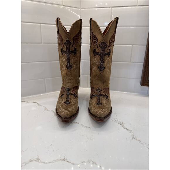 Big Bull Womans Sequined Inlay Distressed Pointed Toe Western Boots Sz 22 US 5. - Picture 1 of 14